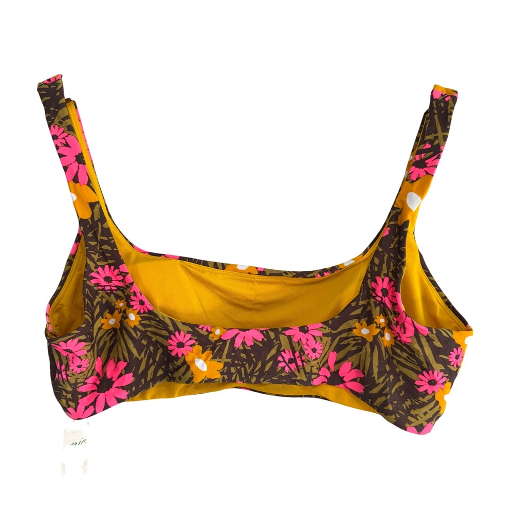 Aerie Women XL Retro Floral Scoop Bikini Top Pink Orange Brown 2309-215 NWT - Picture 9 of 12